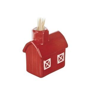 Ceramic Toothpick Holder Red Barn Glossy NEW‎